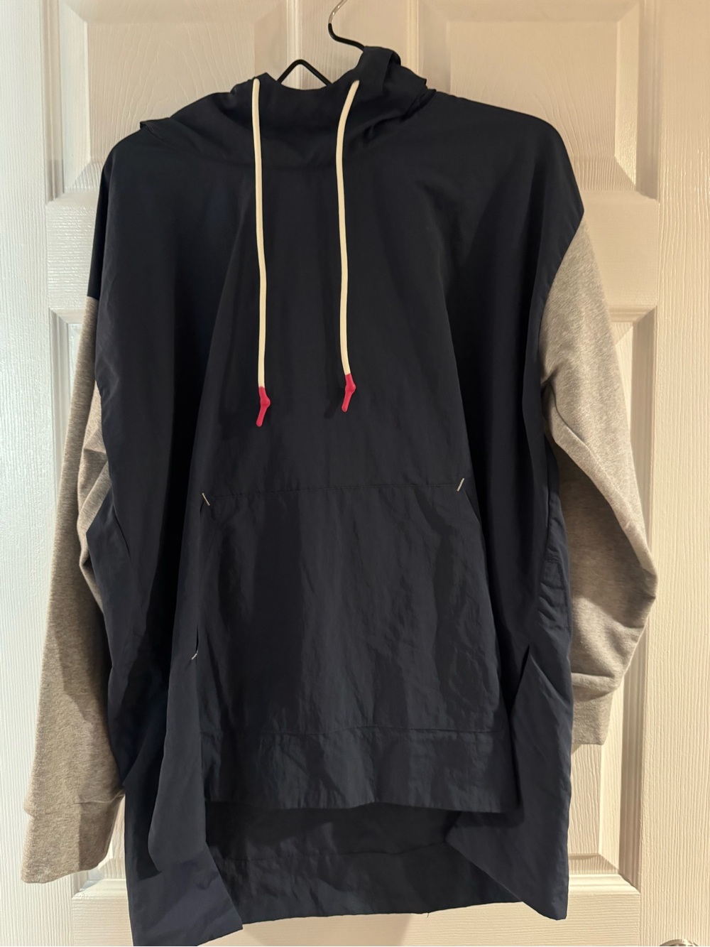 Women's Navy and Gray Hooded Pullover with Contrast Sleeves